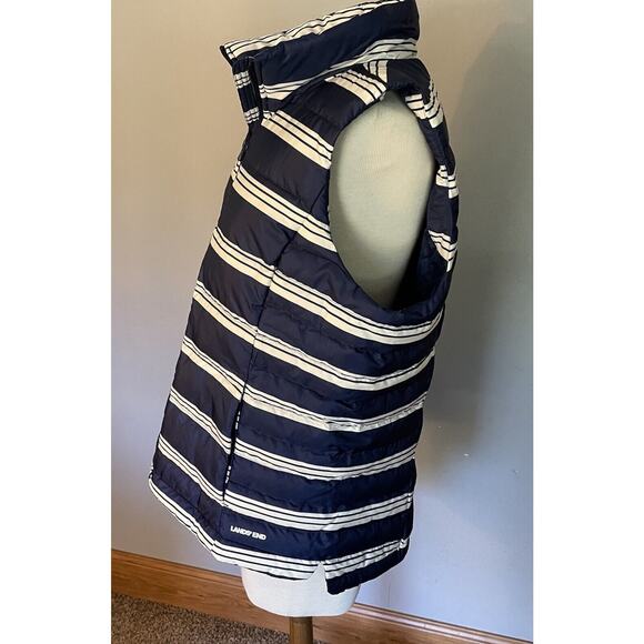 Lands' End Women Puffer Vest Sz14/16 Navy Founders Stripe 600 Down Full Zip Warm - Picture 8 of 13